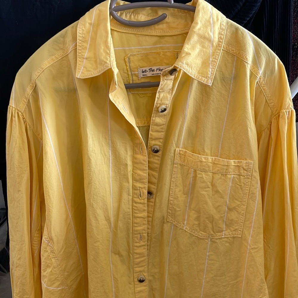 Yellow oversized flowy button down shirt